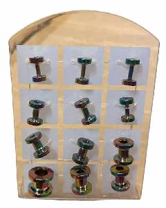 12 Pcs Ear Plug Piercings With Rainbow Finish